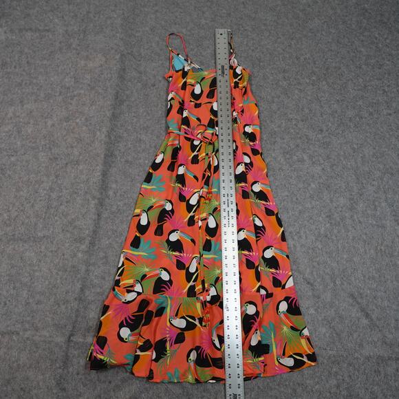 Farm Rio Dress Womens Small Toucan Wrap Midi V-Neck Beaded Tassel Tropical - Picture 6 of 12